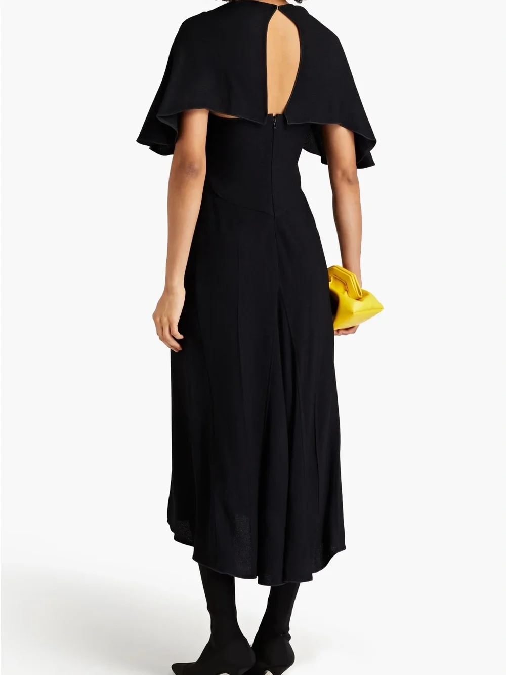 Victoria Beckham Black Cold-Shoulder V-Neck Midi Dress - Picture 3 of 3